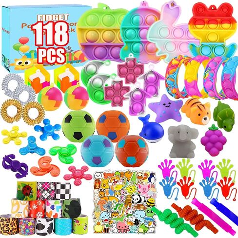 118 Pcs Fidget Toys for Kids, Stress Sensory Toys Pack Party Favors Kids Anxiety Autism ADHD, Treasure Box Classroom Prizes, Pinata Fillers Goodie Bags Stuffers Gift Bag in Saudi Arabia
