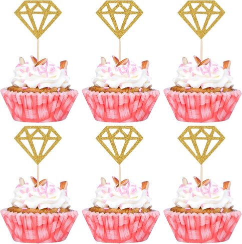 50 Pack Diamond Ring Cake Toppers,Engagement Cupcake Toppers,Gold Glitter Diamond Wedding Ring Cupcake Picks Bridal Shower Toothpicks for Wedding Anniversary Valentines Party Decorations in Saudi Arabia