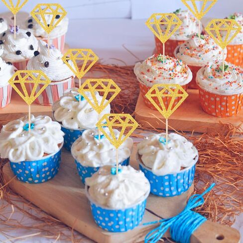 50 Pack Diamond Ring Cake Toppers,Engagement Cupcake Toppers,Gold Glitter Diamond Wedding Ring Cupcake Picks Bridal Shower Toothpicks for Wedding Anniversary Valentines Party Decorations in Saudi Arabia