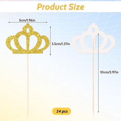 24 Pcs Gold Princess Cupcake Toppers Crown Cake Topper Cup Cake Princess Party Queen Decoration Glitter Gold Queen Birthday Party Decorations in Saudi Arabia