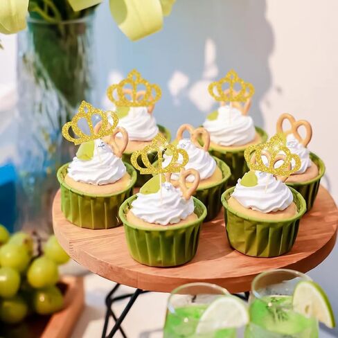 24 Pcs Gold Princess Cupcake Toppers Crown Cake Topper Cup Cake Princess Party Queen Decoration Glitter Gold Queen Birthday Party Decorations in Saudi Arabia