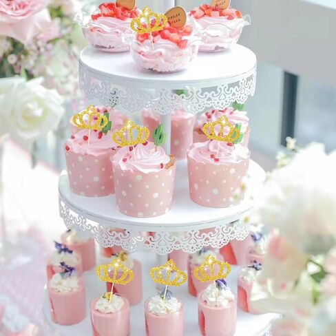24 Pcs Gold Princess Cupcake Toppers Crown Cake Topper Cup Cake Princess Party Queen Decoration Glitter Gold Queen Birthday Party Decorations in Saudi Arabia