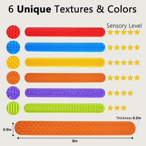 6 Pack Fidget Toys Slap Bracelets Autism Calming Sensory Toy for Special Needs Textured Silicone Sensory Toys for Kids Wearable Stress Fidgets for Adults Office Desk Travel Classroom Must Haves in Saudi Arabia