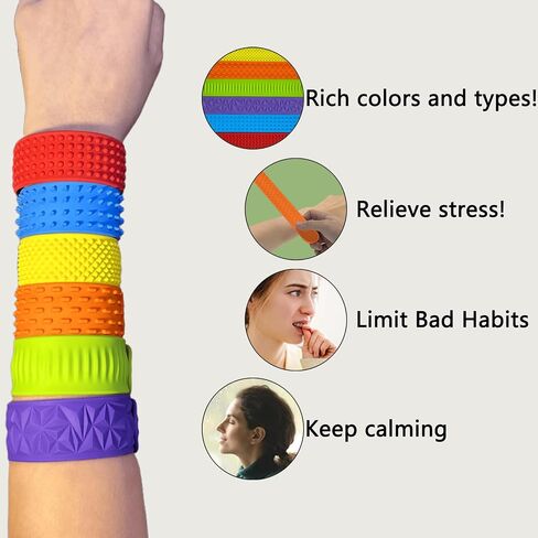 6 Pack Fidget Toys Slap Bracelets Autism Calming Sensory Toy for Special Needs Textured Silicone Sensory Toys for Kids Wearable Stress Fidgets for Adults Office Desk Travel Classroom Must Haves in Saudi Arabia