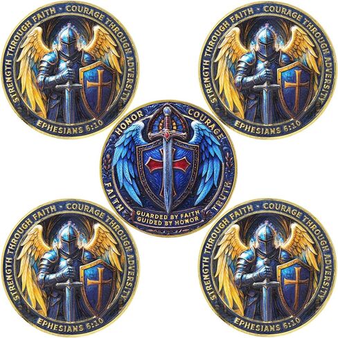 Christian Knight Challenge Coin Faith, Courage & Strength Armor of God Ephesians 6:10 Guardian Angel Warrior Shield and Sword Coin for Men and Women (Angel Knight-1 PC) in Saudi Arabia