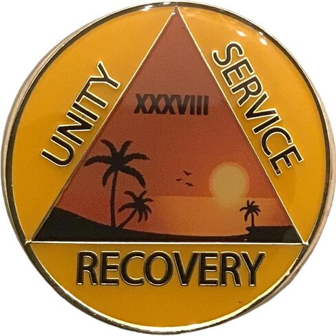 38 Year AA, Alcoholics Anonymous- The Sunset Beach Medallion - Creative Multicolored Enamel, Bling, Recovery Chip, Token, Coin in Saudi Arabia