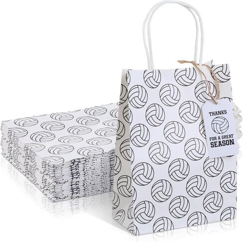 Kolldenn 12 Sets Volleyball Gift Paper Bags for Team with Thank You Tags Goody Treat Bag with Handle Kraft Candy Bags for Volleyball Team Player Theme Birthday Party Decorations in Saudi Arabia