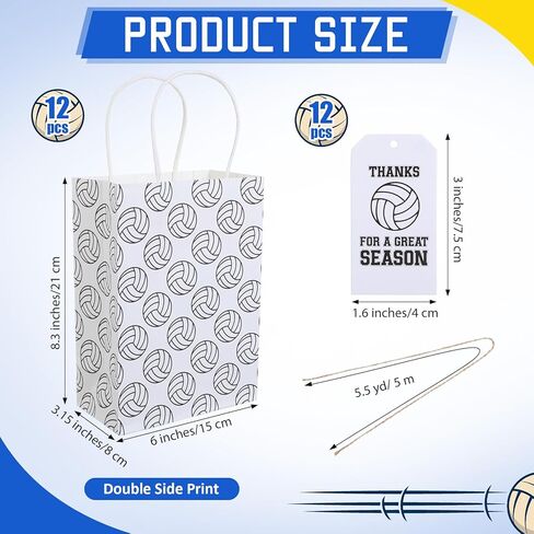 Kolldenn 12 Sets Volleyball Gift Paper Bags for Team with Thank You Tags Goody Treat Bag with Handle Kraft Candy Bags for Volleyball Team Player Theme Birthday Party Decorations in Saudi Arabia