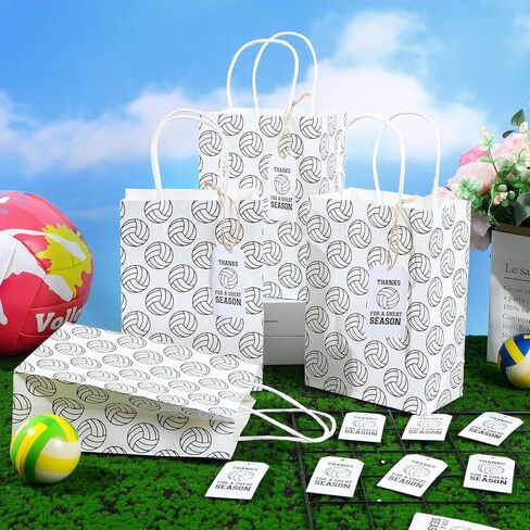 Kolldenn 12 Sets Volleyball Gift Paper Bags for Team with Thank You Tags Goody Treat Bag with Handle Kraft Candy Bags for Volleyball Team Player Theme Birthday Party Decorations in Saudi Arabia
