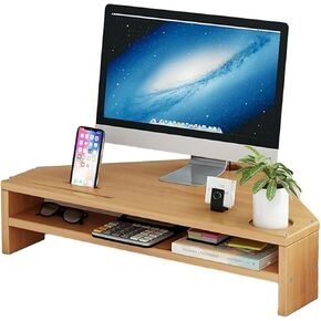 Triangle Monitor Stand Riser, Corner Monitor Stand with 2 Tiers Storage, Triangular Computer Screen Riser(Natural) in Kuwait