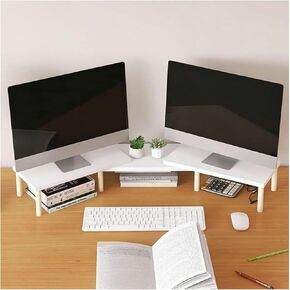 Triangle Monitor Stand Riser, Dual Monitor Stand Riser, Length Adjustable Wooden Desktop Corner Shelf, Office Desk Organizer Shelf(H 9.7cm (3 7/8")) in Kuwait