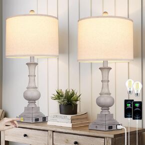 مصابيح طاولة المزرعة مجموعة من 2 ، 26 "خمر اللمس الريفي التحكم 3-way قابلة ل dimmable مصباح مع USB A+C منفذ و AC ، مصباح منضدة اللون الأزرق لمطاولة غرفة نوم غرفة المعيشة (شملت مصابيح LED) in Kuwait