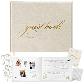Wedding Guest Book with 200 Stickers – Elegant Linen Guest Sign in Book for Wedding Reception, Polaroid Photo Corners & Table Sign, Keepsake Memory Book in Kuwait