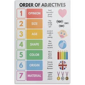 ORDER OF ADJECTIVES Poster, Parts of Speech, Grammar Chart, Classroom Poster, Educational Canvas Art Poster And Wall Art Picture Print Modern Family Bedroom Decor Posters Unframe 20x30inch(50x75cm) in Saudi Arabia
