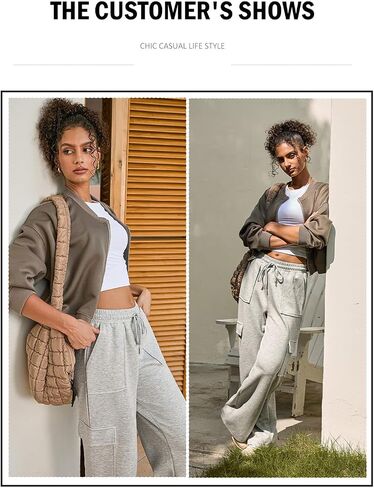 Aleumdr Women's Cargo Sweatpants High Waisted Wide Leg Pants Athletic Casual Baggy Sweat Pants with Pockets in Saudi Arabia