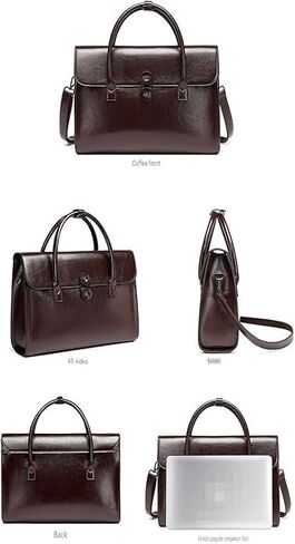 Vintage Leather Laptop Briefcase, 14-inch, Brown Business Messenger Bag with Anti-theft Features in Saudi Arabia