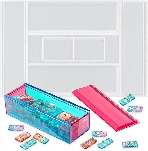 Dominoes Storage Box Resin Mold Silicone Epoxy Resin Mold Domino Molds Domino Box Jewelry Storage Case Epoxy Resins Casting for DIY Craft Tool Jewelry Home Decoration Dominos Game Silicone in Saudi Arabia