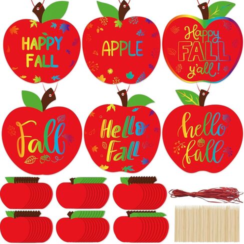 Qyeahkj 60 مجموعات Fall Red Apple Crية أطفال قوس قزح Magic Scratch Paper مع عصا خشبية Apple Apple Art Kit for Fall Party Decor in Saudi Arabia