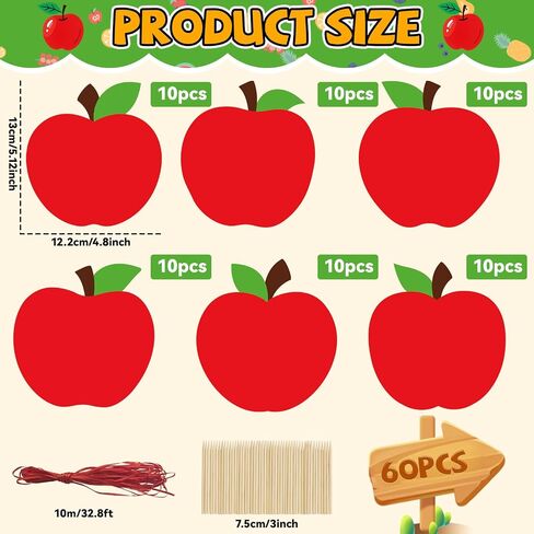Qyeahkj 60 مجموعات Fall Red Apple Crية أطفال قوس قزح Magic Scratch Paper مع عصا خشبية Apple Apple Art Kit for Fall Party Decor in Saudi Arabia