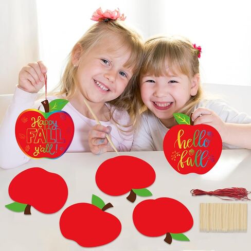 Qyeahkj 60 مجموعات Fall Red Apple Crية أطفال قوس قزح Magic Scratch Paper مع عصا خشبية Apple Apple Art Kit for Fall Party Decor in Saudi Arabia
