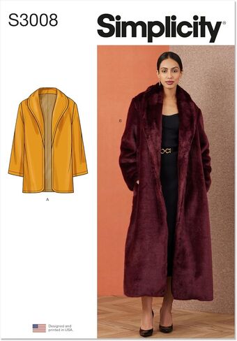 البساطة SS3008K5 MEASS 'FAUX FUAX FUR COAT POSTONT PACKET ، رمز التصميم S3008 ، الأحجام 8-10-12-14-16 ، متعدد الألوان ، متعدد الألوان in Saudi Arabia