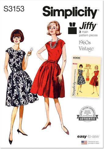 Simplicity SS3153U5 Vintage 1960's Misses' One Piece Jiffy Dress Sewing Pattern Packet, Design Code S3153, Sizes 16-18-20-22-24 in Saudi Arabia