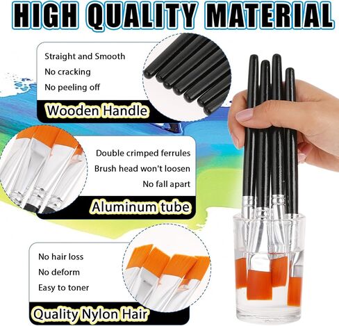 Molain 10 Pcs Flat Paint Brushes for Acrylic Painting, 3/4 Inch Large Synthetic Paint Brushes Bulk with Wooden Handle Art Painters for Acrylic, Watercolor, Oil, Crafts, Face Body Art(Black) in Saudi Arabia