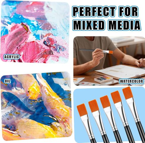 Molain 10 Pcs Flat Paint Brushes for Acrylic Painting, 3/4 Inch Large Synthetic Paint Brushes Bulk with Wooden Handle Art Painters for Acrylic, Watercolor, Oil, Crafts, Face Body Art(Black) in Saudi Arabia