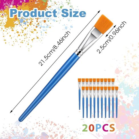20PCS Flat Paint Brushes Set, 1 Inch Watercolor Paint Brushes, Nylon Hair Painting Brush for Detail Painting, Synthetic Paintbrushes for Acrylic, Watercolor, Oil, Crafts and Face Body Art in Saudi Arabia