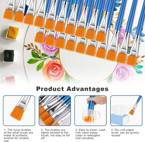 20PCS Flat Paint Brushes Set, 1 Inch Watercolor Paint Brushes, Nylon Hair Painting Brush for Detail Painting, Synthetic Paintbrushes for Acrylic, Watercolor, Oil, Crafts and Face Body Art in Saudi Arabia