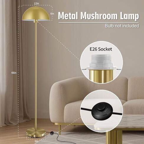 Modern Mushroom Floor Lamps for Living Room 66Inch, Tall Industrial Floor Lamp, Black Metal Standing Lamp with Dome Shade, Mid Century Loft Corner Reading Lamp for Bedroom Office Nursery Room, NO BULB in Saudi Arabia