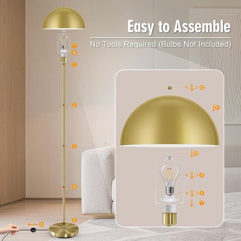 Modern Mushroom Floor Lamps for Living Room 66Inch, Tall Industrial Floor Lamp, Black Metal Standing Lamp with Dome Shade, Mid Century Loft Corner Reading Lamp for Bedroom Office Nursery Room, NO BULB in Saudi Arabia