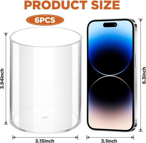 6 Pack Clear Plastic Pen Holder Cylinder Container, Round Pencil Holder for Desk Pen Cups for Utensil Makeup Brush, Clear Stationery Organizer for School Home Supplies Office Desk Accessories in Saudi Arabia