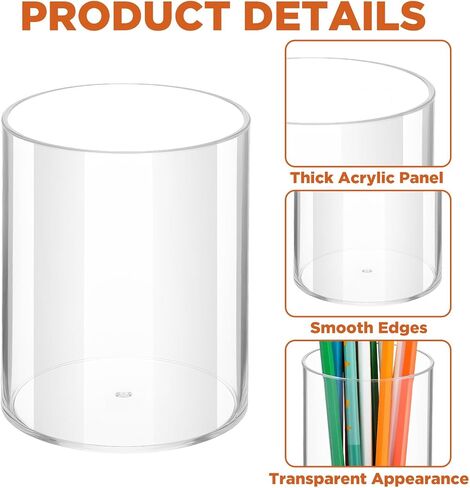 6 Pack Clear Plastic Pen Holder Cylinder Container, Round Pencil Holder for Desk Pen Cups for Utensil Makeup Brush, Clear Stationery Organizer for School Home Supplies Office Desk Accessories in Saudi Arabia