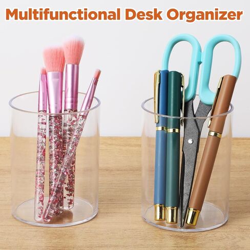 6 Pack Clear Plastic Pen Holder Cylinder Container, Round Pencil Holder for Desk Pen Cups for Utensil Makeup Brush, Clear Stationery Organizer for School Home Supplies Office Desk Accessories in Saudi Arabia