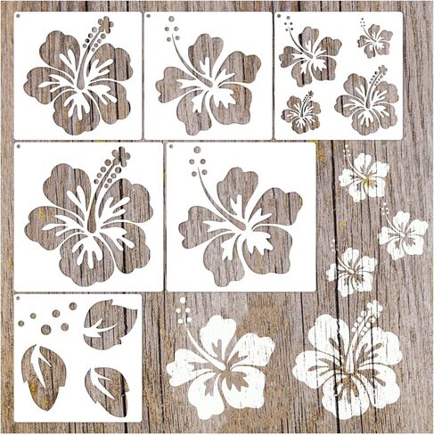 Large Flower Stencils Hibiscus Floral Stencils for Painting for Wood Garden Fence Wall Furniture Fabrics DIY Decor (6 Hibiscus) in Kuwait