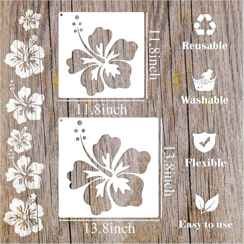 Large Flower Stencils Hibiscus Floral Stencils for Painting for Wood Garden Fence Wall Furniture Fabrics DIY Decor (6 Hibiscus) in Kuwait