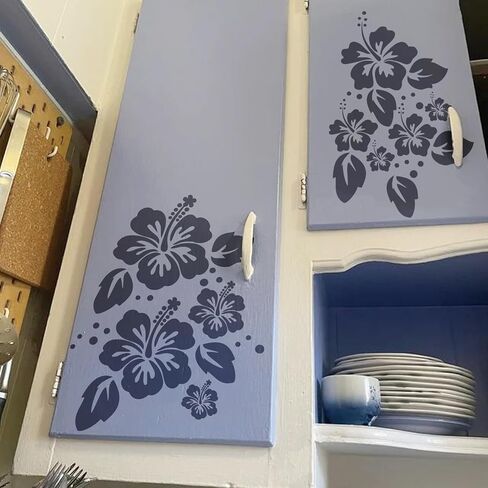 Large Flower Stencils Hibiscus Floral Stencils for Painting for Wood Garden Fence Wall Furniture Fabrics DIY Decor (6 Hibiscus) in Kuwait