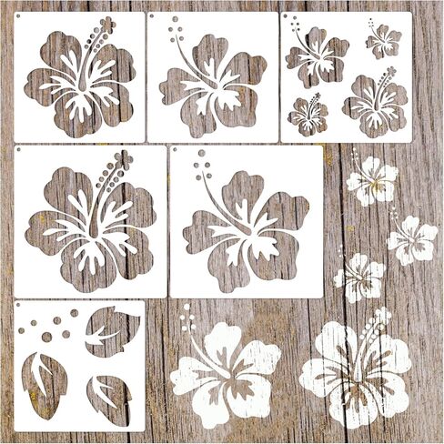 Large Flower Stencils Hibiscus Floral Stencils for Painting for Wood Garden Fence Wall Furniture Fabrics DIY Decor (6 Hibiscus) in Kuwait