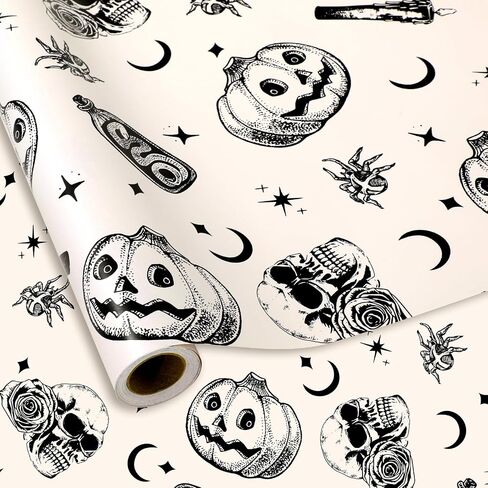 Whaline Halloween Paper Paper -Mini Roll- 17 in x 32.8 ft beige beige skull pumper fiper paper paper for alloween jet upplies in Saudi Arabia