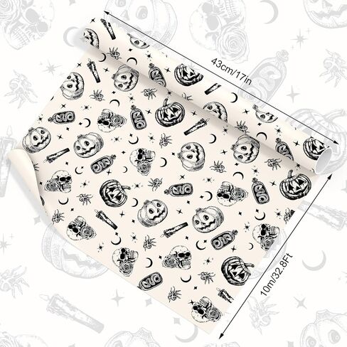 Whaline Halloween Paper Paper -Mini Roll- 17 in x 32.8 ft beige beige skull pumper fiper paper paper for alloween jet upplies in Saudi Arabia