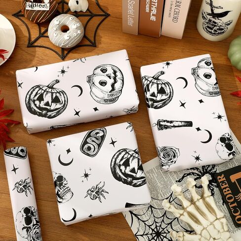 Whaline Halloween Paper Paper -Mini Roll- 17 in x 32.8 ft beige beige skull pumper fiper paper paper for alloween jet upplies in Saudi Arabia