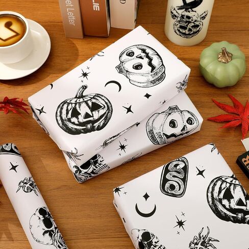 Whaline Halloween Paper Paper -Mini Roll- 17 in x 32.8 ft beige beige skull pumper fiper paper paper for alloween jet upplies in Saudi Arabia