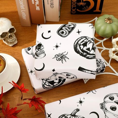 Whaline Halloween Paper Paper -Mini Roll- 17 in x 32.8 ft beige beige skull pumper fiper paper paper for alloween jet upplies in Saudi Arabia