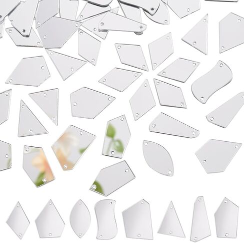 PH Pandahall 240pcs 8 أنماط خياطة على قطع المرآة مع مرآة ثقب الراين الأحجار غير النظامية حبات مرآة الأسيليك غير منتظمة in Kuwait