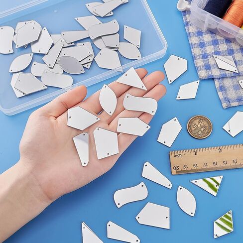 PH Pandahall 240pcs 8 أنماط خياطة على قطع المرآة مع مرآة ثقب الراين الأحجار غير النظامية حبات مرآة الأسيليك غير منتظمة in Kuwait