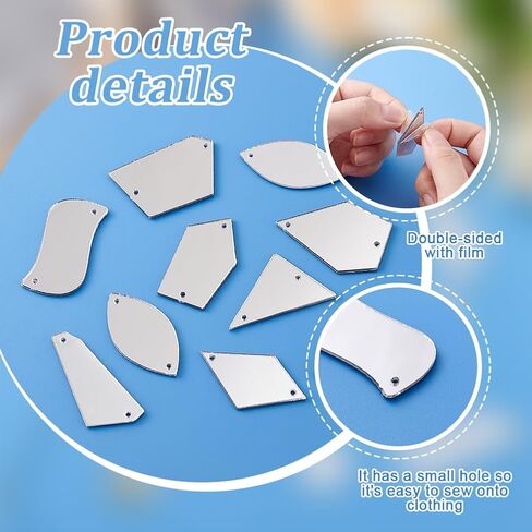 PH Pandahall 240pcs 8 أنماط خياطة على قطع المرآة مع مرآة ثقب الراين الأحجار غير النظامية حبات مرآة الأسيليك غير منتظمة in Kuwait