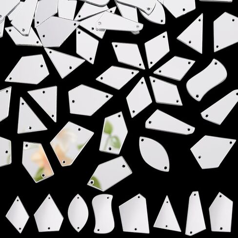 PH Pandahall 240pcs 8 أنماط خياطة على قطع المرآة مع مرآة ثقب الراين الأحجار غير النظامية حبات مرآة الأسيليك غير منتظمة in Kuwait