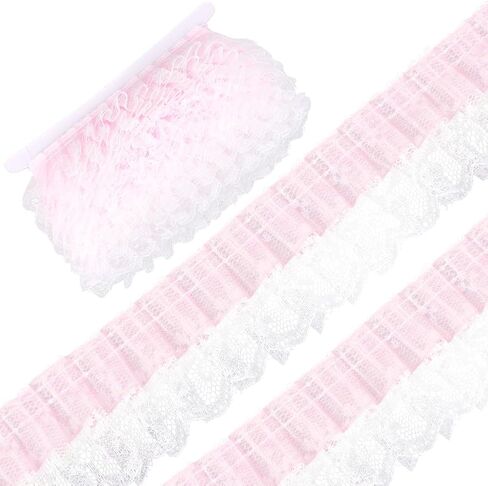 Gorgecraft 10 ياردة مطوية organza الدانتيا تقليم طبقة مزدوجة تجميع الشريط حافة الدانتيل 2 بوصة عرض تول شبكية تول الشبكات زركشة متزايدة لثوب الزفاف المطرز بالخياطة الحرف الأسود in Saudi Arabia