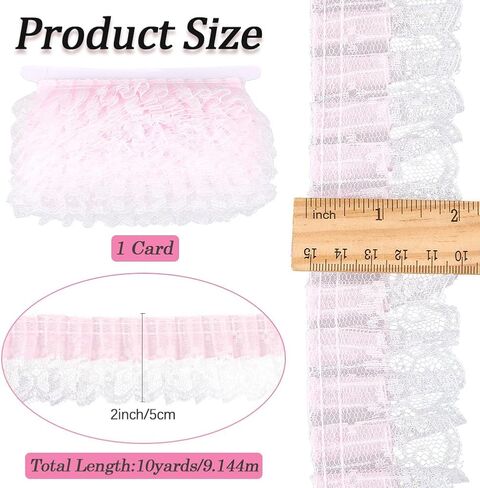 Gorgecraft 10 ياردة مطوية organza الدانتيا تقليم طبقة مزدوجة تجميع الشريط حافة الدانتيل 2 بوصة عرض تول شبكية تول الشبكات زركشة متزايدة لثوب الزفاف المطرز بالخياطة الحرف الأسود in Saudi Arabia